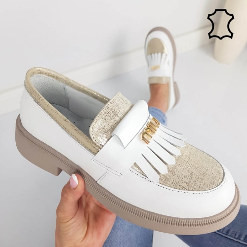 Мокасини от естествена кожа- Tera White 11922