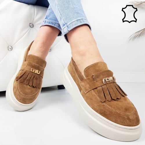 мокасини от естествен велур в кафяв цвят- Vera Brown 11923