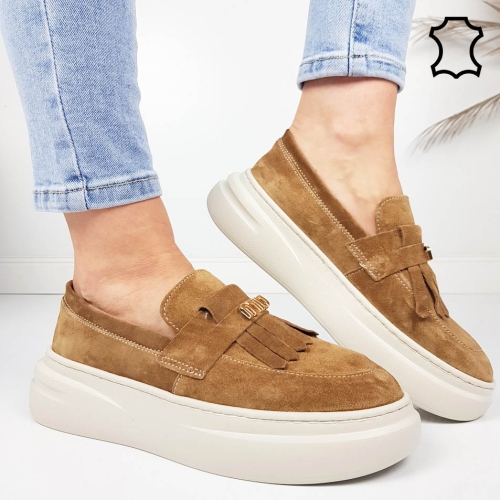 мокасини от естествен велур в кафяв цвят- Vera Brown 11923