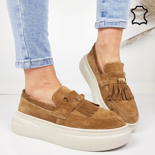 мокасини от естествен велур в кафяв цвят- Vera Brown 11923