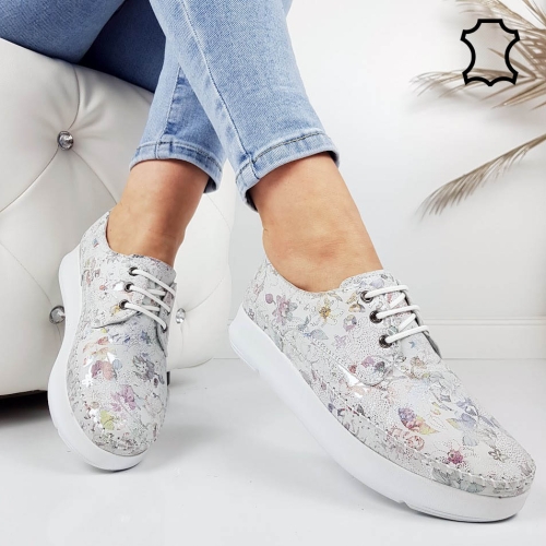 Обувки от ефектна естествена кожа- Hera Grey 11941