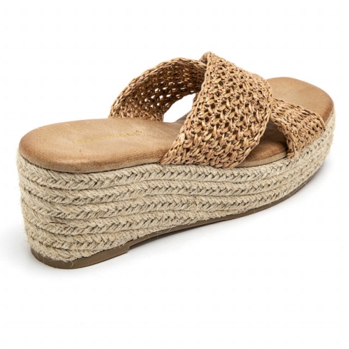 Дамски чехли на платформа- Dara Camel 12009