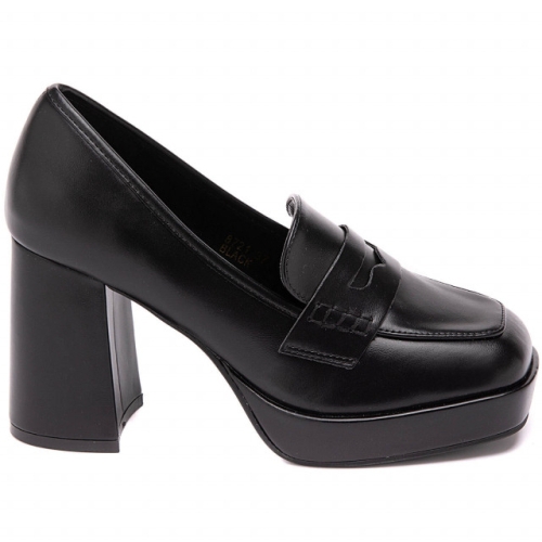 Елегантни черни обувки на ток и платформа- Janet Black 12010