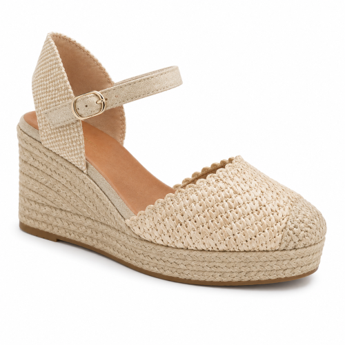 Плетени сандали на платформа- Frida Beige 12052