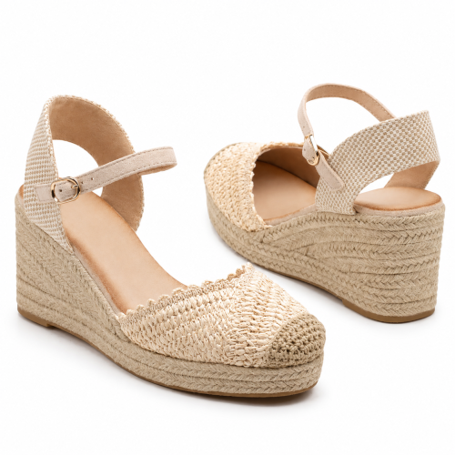 Плетени сандали на платформа- Frida Beige 12052