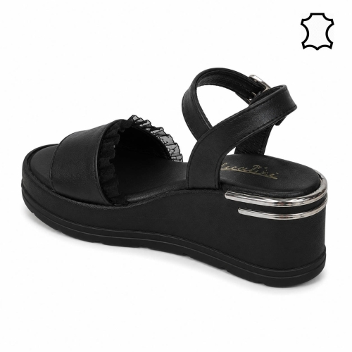 Сандали на платформа от естествена кожа- Naq Black 12063