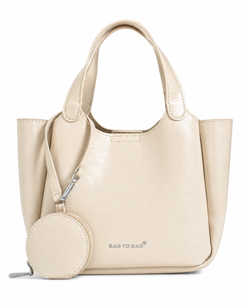 Бежова дамска чанта с несесер- Vella Beige 12090