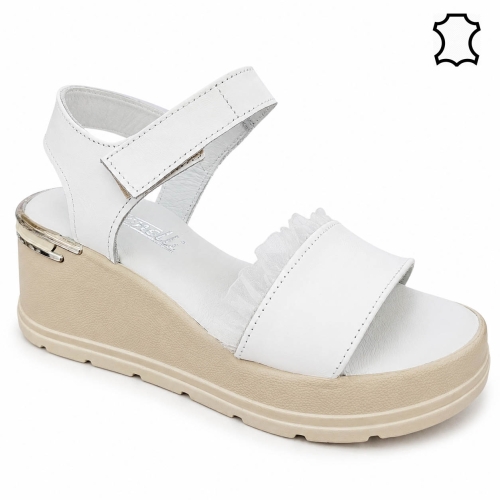 Бели сандали от естествена кожа- Naq White 12096