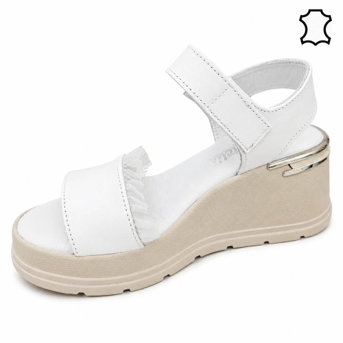 Бели сандали от естествена кожа- Naq White 12096