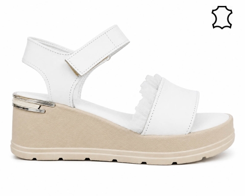 Бели сандали от естествена кожа- Naq White 12096