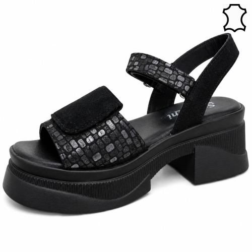 Черни сандали на платформа естествена кожа - Frea Black 12103