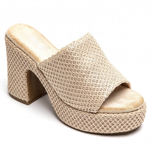 Дамски чехли на висок ток и платформа- Santra Beige 3887