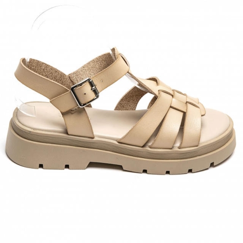 Бежови сандали на равна платформа- Mira Beige 5203