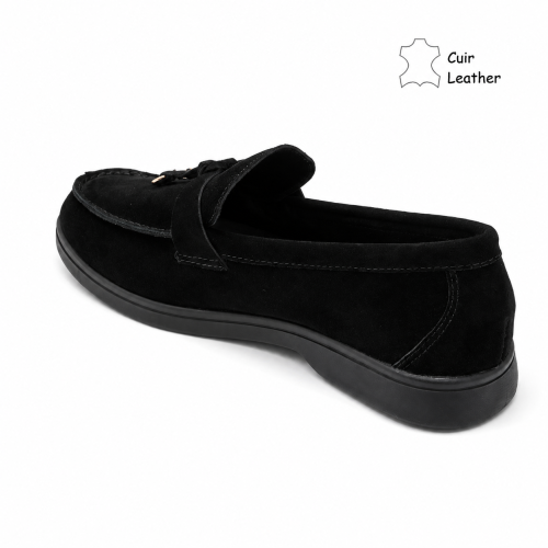 Черни мокасини от естествен велур- Klear Black 12201