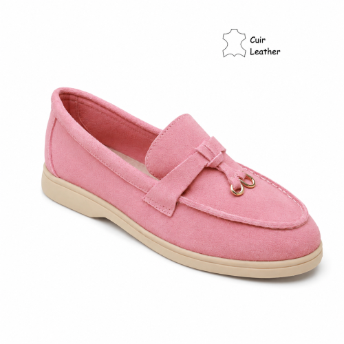 Розови мокасини от естествен велур- Klear Pink 12204