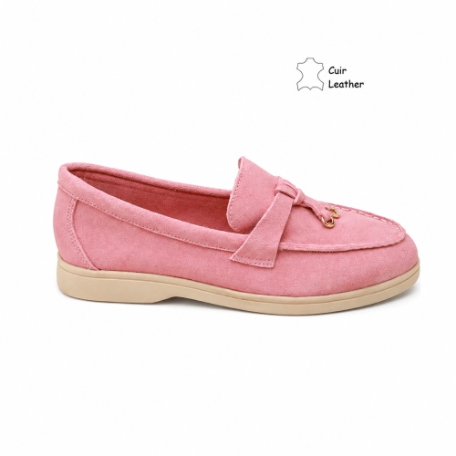 Розови мокасини от естествен велур- Klear Pink 12204