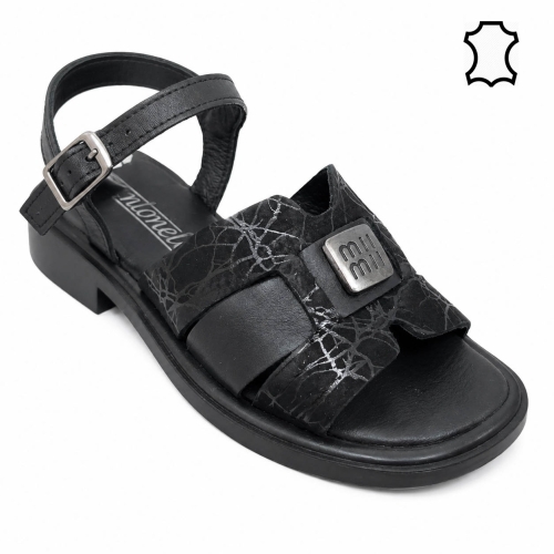 Равни сандали от естествена кожа- Mira Black 12227