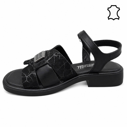 Равни сандали от естествена кожа- Mira Black 12227