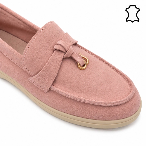 Розови мокасини от естествен велур- Klear Pink 12204