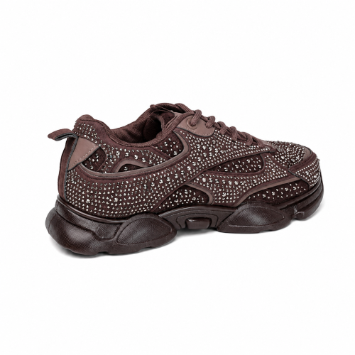 Дамски маратонки с камъни в кафяв цвят- Tedi Brown 12243