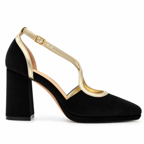 Луксозни кадифени обувки на ток в черно  - Pepina Black -12250
