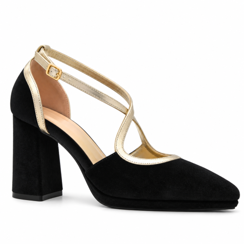 Луксозни кадифени обувки на ток в черно  - Pepina Black -12250