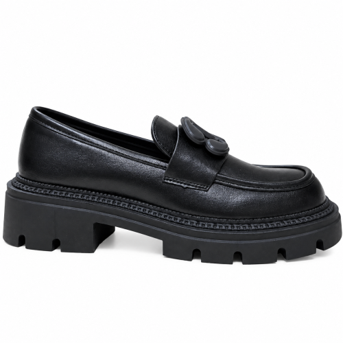 Черни кожени мокасини с цвете- Klodi Black 12260