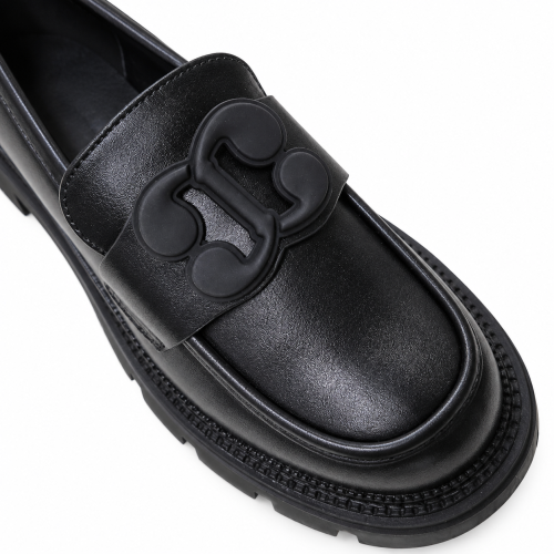 Черни кожени мокасини с цвете- Klodi Black 12260