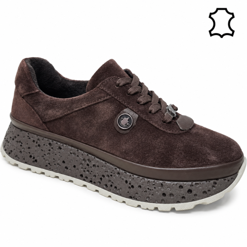 Кафяви спортни обувки от естествен велур и кожа-Nansi Brown 12264