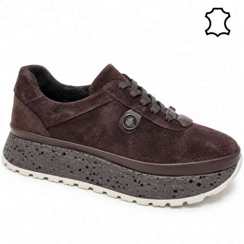 Кафяви спортни обувки от естествен велур и кожа-Nansi Brown 12264
