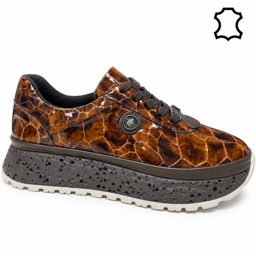 Дaмски спортни обувки от естествен кафяв лак- Nansi Brown 12265