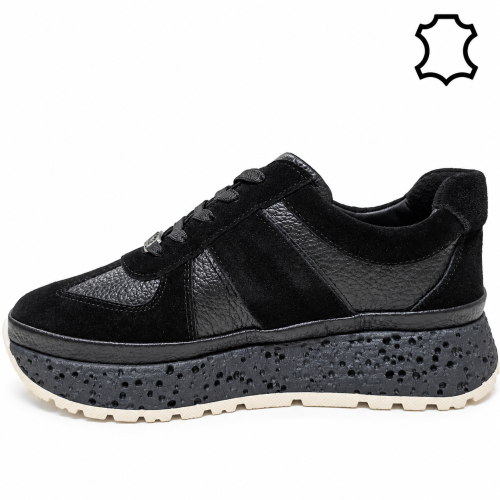 Спортни обувки от естествена кожа и велур- Nansi Black 12267