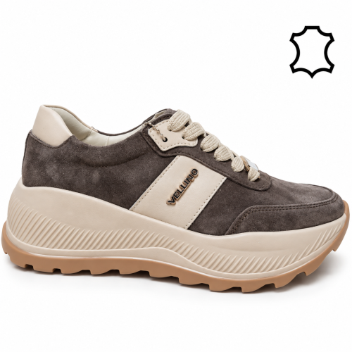 Дамски сникърси от естествена кожа и велур- Velina Beige 12270
