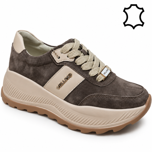 Дамски сникърси от естествена кожа и велур- Velina Beige 12270