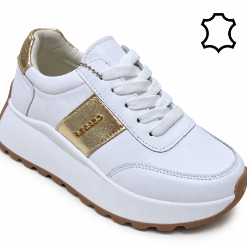 Бели сникърси от естествена кожа- Mira White 12271