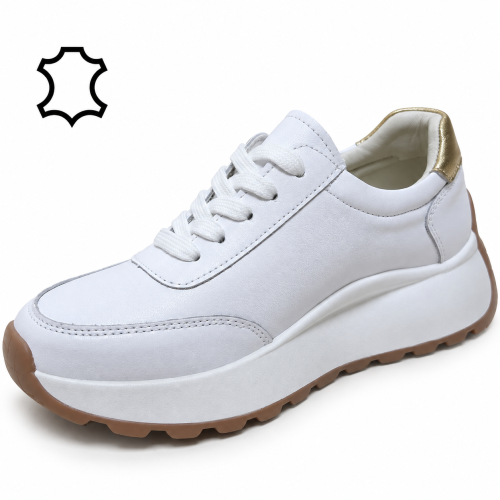Бели сникърси от естествена кожа- Mira White 12271