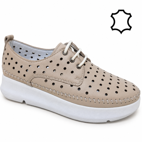Бежови обувки от перфорирана естествена кожа- Greta Beige 12274