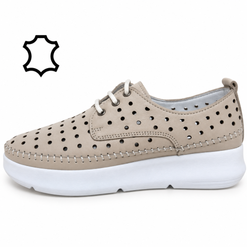 Бежови обувки от перфорирана естествена кожа- Greta Beige 12274