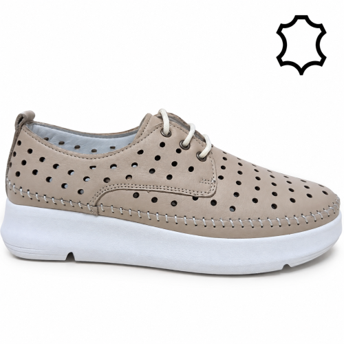 Бежови обувки от перфорирана естествена кожа- Greta Beige 12274