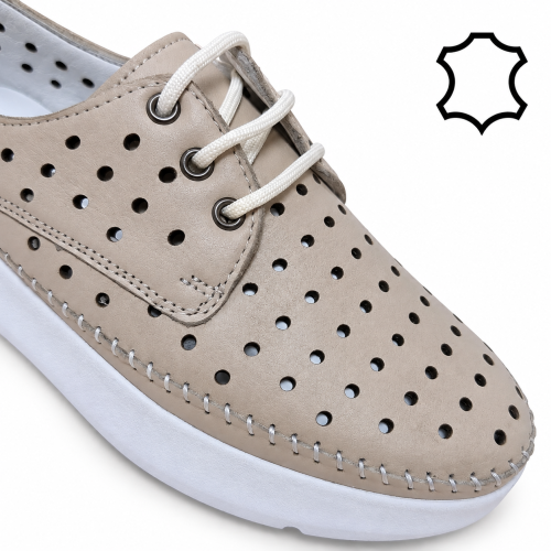 Бежови обувки от перфорирана естествена кожа- Greta Beige 12274