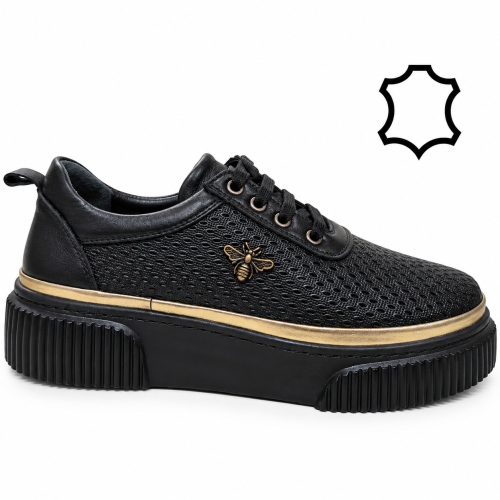 Черни спортни обувки от естествена кожа- Sindi Black 12276