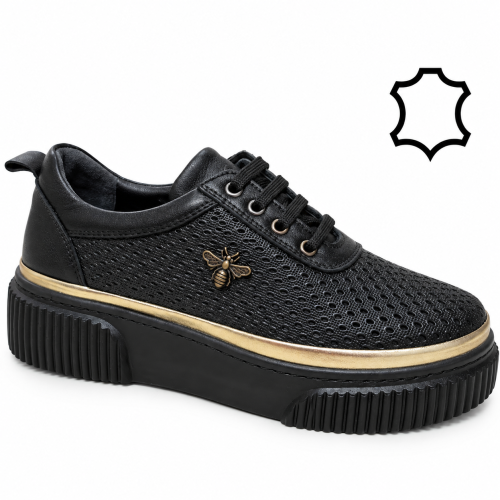 Черни спортни обувки от естествена кожа- Sindi Black 12276