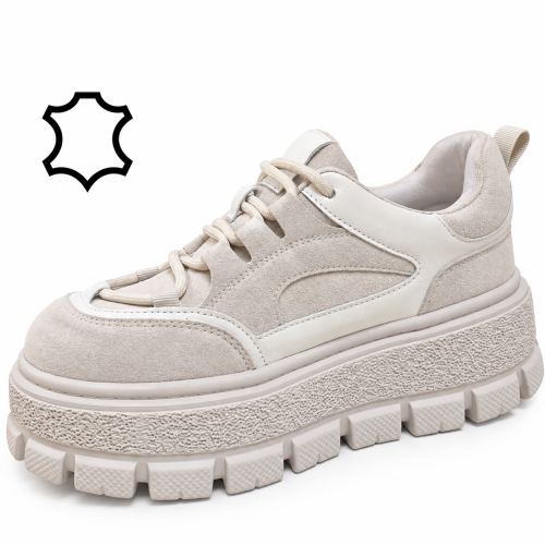 Спортни обувки от естествена кожа на платформа- Keit Beige 12278