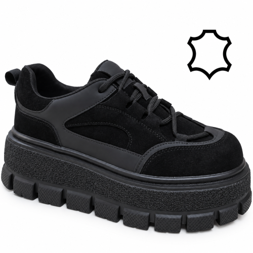 Спортни обувки от естествена кожа на платформа- Keit Black 12280