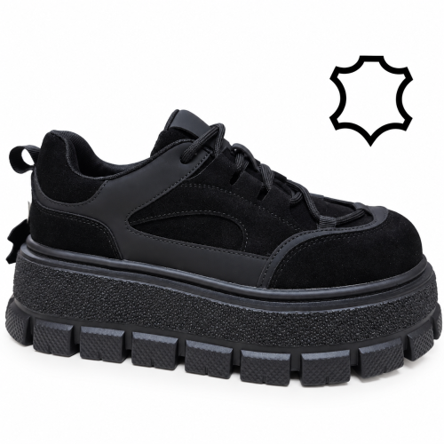 Спортни обувки от естествена кожа на платформа- Keit Black 12280