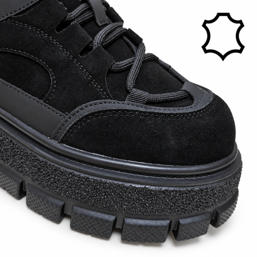 Спортни обувки от естествена кожа на платформа- Keit Black 12280