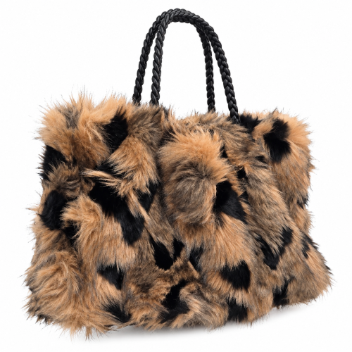 Голяма дамска чанта с косъм- Nia Brown 12363