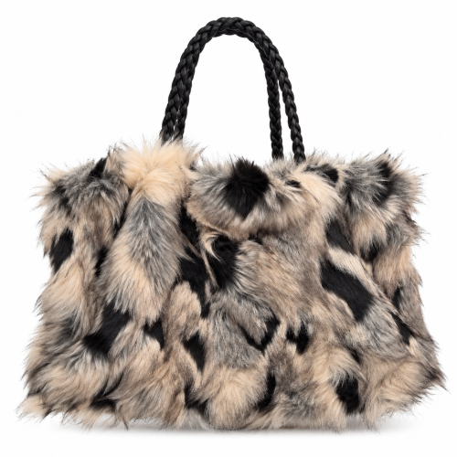 Голяма дамска чанта с косъм- Nia Beige 12364