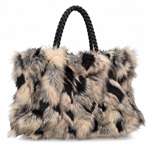 Голяма дамска чанта с косъм- Nia Beige 12364