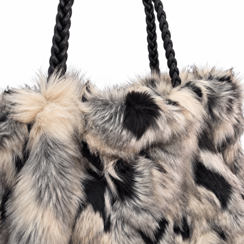 Голяма дамска чанта с косъм- Nia Beige 12364